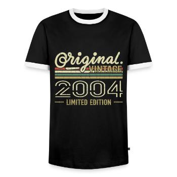 2004 Retro Anniversary 2004 Original 2004 Vintage - Men's Ringer Shirt - black/white - Front - AI Model Female 172 light (172cm) & AI Model Male 178 light (178cm)
