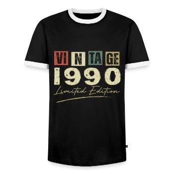 Vintage, 1990er Jahre, Original 1990er Jahre, Geburtstagsgeschenk - Männer Kontrast-T-Shirt - Schwarz/Weiß - Vorne - AI Model Female 172 light (172cm) & AI Model Male 178 light (178cm)