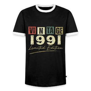 Jahrgang 1991 Original Jubiläumsgeschenk 1991 - Männer Kontrast-T-Shirt - Schwarz/Weiß - Vorne - AI Model Female 172 light (172cm) & AI Model Male 178 light (178cm)