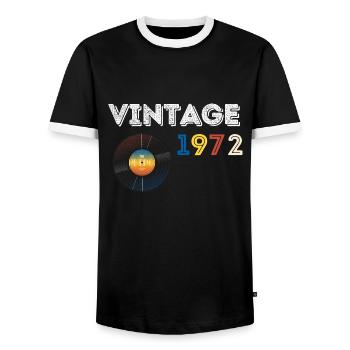 Vintage record 50 years old 1972 birthday - Men's Ringer Shirt - black/white - Front - AI Model Female 172 light (172cm) & AI Model Male 178 light (178cm)
