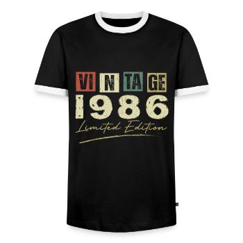 Jahrgang 1986 Original Geburtstagsgeschenk 1986 - Männer Kontrast-T-Shirt - Schwarz/Weiß - Vorne - AI Model Female 172 light (172cm) & AI Model Male 178 light (178cm)