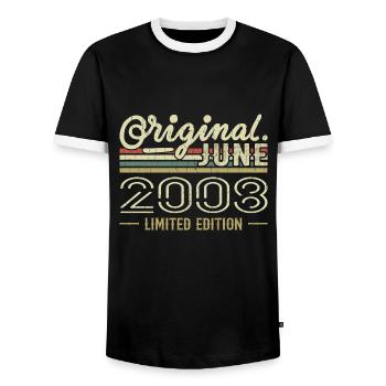 Juin 2008 Anniversaire Juin 2008 - Né en Juin 2008 - T-shirt contrasté Homme - noir/blanc - Devant - AI Model Female 172 light (172cm) & AI Model Male 178 light (178cm)