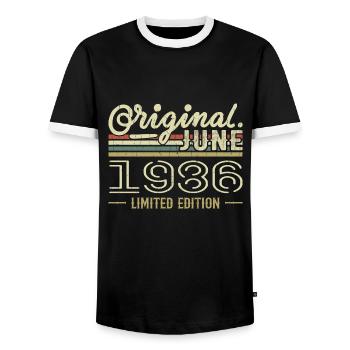 Juni 1986 Geburtstag Juni 1986 - geboren im Juni 1986 - Männer Kontrast-T-Shirt - Schwarz/Weiß - Vorne - AI Model Female 172 light (172cm) & AI Model Male 178 light (178cm)