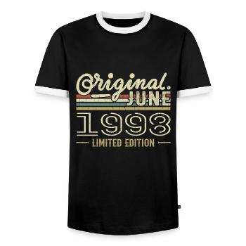 Juin 1998 Anniversaire Juin 1998 - Né en Juin 1998 - T-shirt contrasté Homme - noir/blanc - Devant - AI Model Female 172 light (172cm) & AI Model Male 178 light (178cm)