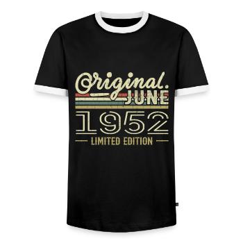 Juni 1952 Geburtstag Juni 1952 - geboren im Juni 1952 - Männer Kontrast-T-Shirt - Schwarz/Weiß - Vorne - AI Model Female 172 light (172cm) & AI Model Male 178 light (178cm)