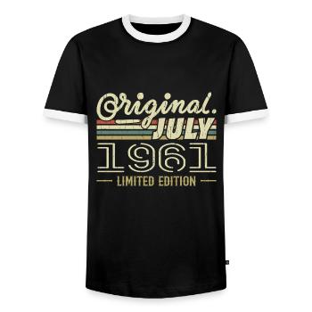 Juillet 1961 Original Cadeau Anniversaire 1961 - T-shirt contrasté Homme - noir/blanc - Devant - AI Model Female 172 light (172cm) & AI Model Male 178 light (178cm)