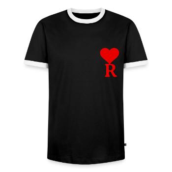 Red heart with the letter R - Men's Ringer Shirt - black/white - Front - AI Model Female 172 light (172cm) & AI Model Male 178 light (178cm)