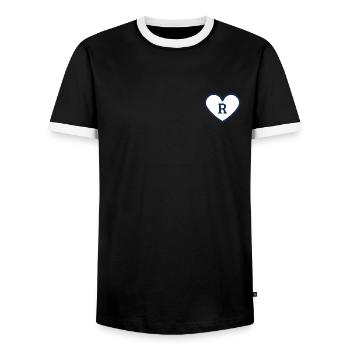 Lettre r cœur sport tendance bleu - idée cadeau - T-shirt contrasté Homme - noir/blanc - Devant - AI Model Female 172 light (172cm) & AI Model Male 178 light (178cm)