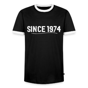 Legendary since 1974 birthday gift 1974 - Men's Ringer Shirt - black/white - Front - AI Model Female 172 light (172cm) & AI Model Male 178 light (178cm)
