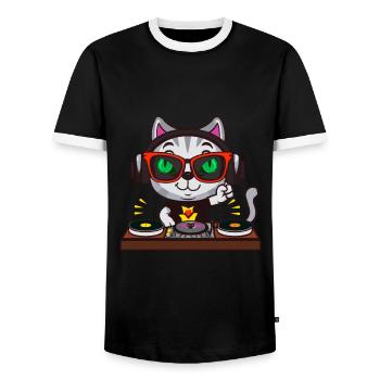 Katze Brille Turntable DJ Disco Club Nachtleben - Männer Kontrast-T-Shirt - Schwarz/Weiß - Vorne - AI Model Female 172 light (172cm) & AI Model Male 178 light (178cm)
