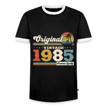 Original 1985 Vintage 1985 Birthday 1985 - Men's Ringer Shirt - black/white - Front - AI Model Female 172 light (172cm) & AI Model Male 178 light (178cm)