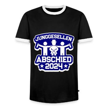 Bachelor Party 2024 - Men's Ringer Shirt - black/white - Front - AI Model Female 172 light (172cm) & AI Model Male 178 light (178cm)