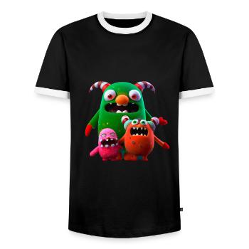 Weihnachtliche bunte Monster Familie - Männer Kontrast-T-Shirt - Schwarz/Weiß - Vorne - AI Model Female 172 light (172cm) & AI Model Male 178 light (178cm)