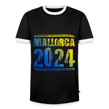Mallorca 2024 Bunt Urlaub - Männer Kontrast-T-Shirt - Schwarz/Weiß - Vorne - AI Model Female 172 light (172cm) & AI Model Male 178 light (178cm)