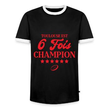 Toulouse Est 6 Fois Champion Sport Rugby Fierté - T-shirt contrasté Homme - noir/blanc - Devant - AI Model Female 172 light (172cm) & AI Model Male 178 light (178cm)