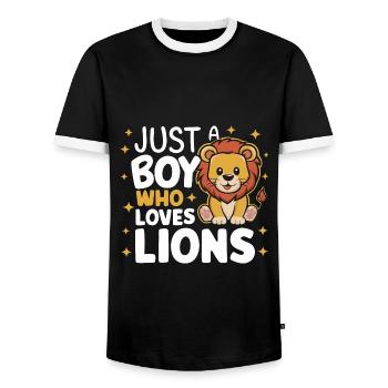 Lion Lion Animal Africa - Men's Ringer Shirt - black/white - Front - AI Model Female 172 light (172cm) & AI Model Male 178 light (178cm)