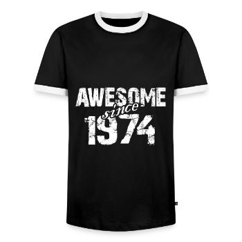 Born 1974 exceptional since 1974 - Men's Ringer Shirt - black/white - Front - AI Model Female 172 light (172cm) & AI Model Male 178 light (178cm)