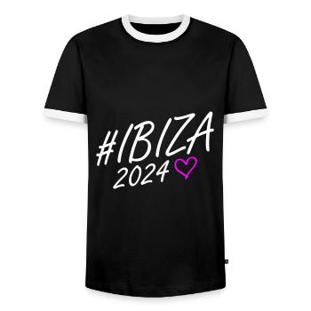 Ibiza 2024 Heart Trip - Men's Ringer Shirt - black/white - Front - AI Model Female 172 light (172cm) & AI Model Male 178 light (178cm)
