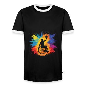 Cadeau de basketball en fauteuil roulant - T-shirt contrasté Homme - noir/blanc - Devant - AI Model Female 172 light (172cm) & AI Model Male 178 light (178cm)