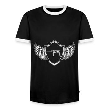 Drill Coat of Arms Tool - Men's Ringer Shirt - black/white - Front - AI Model Female 172 light (172cm) & AI Model Male 178 light (178cm)