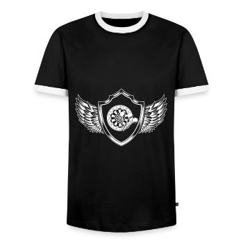 Armoiries de sport de fléchettes - T-shirt contrasté Homme - noir/blanc - Devant - AI Model Female 172 light (172cm) & AI Model Male 178 light (178cm)