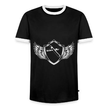 Cigar Coat of Arms - Men's Ringer Shirt - black/white - Front - AI Model Female 172 light (172cm) & AI Model Male 178 light (178cm)