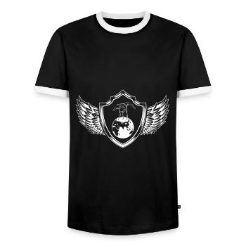 Planet Earth Shield - Men's Ringer Shirt - black/white - Front - AI Model Female 172 light (172cm) & AI Model Male 178 light (178cm)
