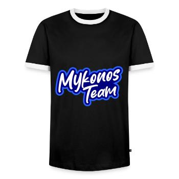 Mykonos Team - Men's Ringer Shirt - black/white - Front - AI Model Female 172 light (172cm) & AI Model Male 178 light (178cm)