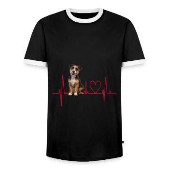 Heartbeat Gift for Dogs - Men's Ringer Shirt - black/white - Front - AI Model Female 172 light (172cm) & AI Model Male 178 light (178cm)