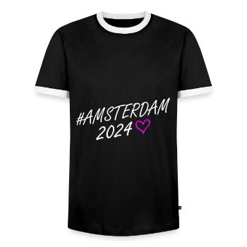 Amsterdam 2024 Heart Trip - Men's Ringer Shirt - black/white - Front - AI Model Female 172 light (172cm) & AI Model Male 178 light (178cm)