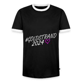 Golden Sands 2024 Heart Trip - Men's Ringer Shirt - black/white - Front - AI Model Female 172 light (172cm) & AI Model Male 178 light (178cm)
