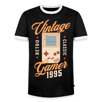 Vintage Gamer 1995, 27 Years Anniversary Gamer - Men's Ringer Shirt - black/white - Front - AI Model Female 172 light (172cm) & AI Model Male 178 light (178cm)