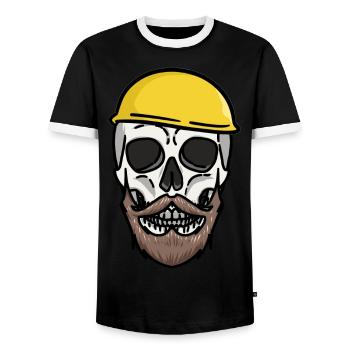 Crafts Safety helmet Skull Construction site work Job - Men's Ringer Shirt - black/white - Front - AI Model Female 172 light (172cm) & AI Model Male 178 light (178cm)