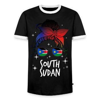 South Sudan - Men's Ringer Shirt - black/white - Front - AI Model Female 172 light (172cm) & AI Model Male 178 light (178cm)