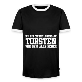 Torsten Name Design - Männer Kontrast-T-Shirt - Schwarz/Weiß - Vorne - AI Model Female 172 light (172cm) & AI Model Male 178 light (178cm)