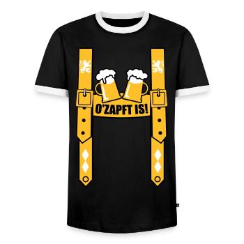 Lederhose Hosenträger Bayern Bier Löwen 3c - Männer Kontrast-T-Shirt - Schwarz/Weiß - Vorne - AI Model Female 172 light (172cm) & AI Model Male 178 light (178cm)