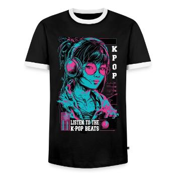 K-Pop Korea Popmusik Mädchen Kopfhörer Neon Pink - Männer Kontrast-T-Shirt - Schwarz/Weiß - Vorne - AI Model Female 172 light (172cm) & AI Model Male 178 light (178cm)