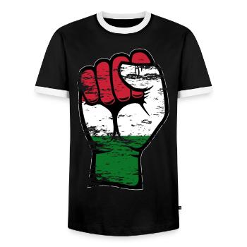 Ungarn Flagge Faust Hand used - Männer Kontrast-T-Shirt - Schwarz/Weiß - Vorne - AI Model Female 172 light (172cm) & AI Model Male 178 light (178cm)