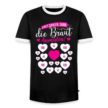 Braut Junggesellin Junggesellinenabschied JGA Geld - Männer Kontrast-T-Shirt - Schwarz/Weiß - Vorne - AI Model Female 172 light (172cm) & AI Model Male 178 light (178cm)