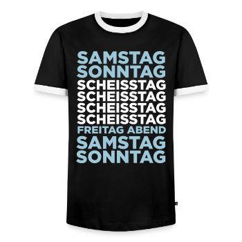 Le jour de la merde dans une semaine! - T-shirt contrasté Homme - noir/blanc - Devant - AI Model Female 172 light (172cm) & AI Model Male 178 light (178cm)