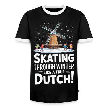 Patiner en hiver comme un vrai Hollandais - T-shirt contrasté Homme - noir/blanc - Devant - AI Model Female 172 light (172cm) & AI Model Male 178 light (178cm)