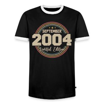 September 2004 Geburtstagsgeschenk 2004 - Männer Kontrast-T-Shirt - Schwarz/Weiß - Vorne - AI Model Female 172 light (172cm) & AI Model Male 178 light (178cm)