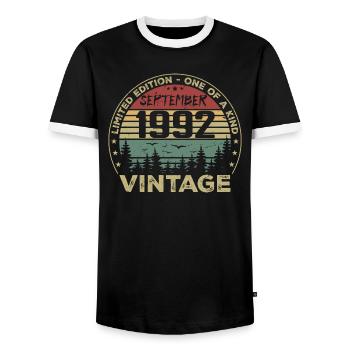 Septembre 1992 Vintage Cadeau D'anniversaire 1992 - T-shirt contrasté Homme - noir/blanc - Devant - AI Model Female 172 light (172cm) & AI Model Male 178 light (178cm)