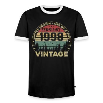 Rétro Février 1998 Cadeau Vintage Février 1998 - T-shirt contrasté Homme - noir/blanc - Devant - AI Model Female 172 light (172cm) & AI Model Male 178 light (178cm)