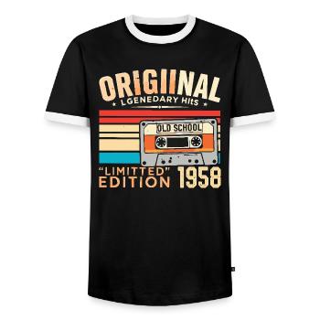 Original 1958, Legendary since 1958 Vintage 1958 - Men's Ringer Shirt - black/white - Front - AI Model Female 172 light (172cm) & AI Model Male 178 light (178cm)