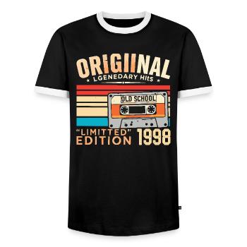 Original 1998, Legendary since 1998 Vintage 1998 - Men's Ringer Shirt - black/white - Front - AI Model Female 172 light (172cm) & AI Model Male 178 light (178cm)