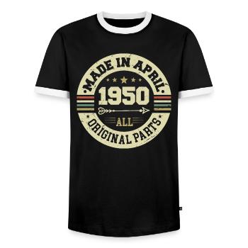 Birthday april 1950 - 75th birthday gift - Men's Ringer Shirt - black/white - Front - AI Model Female 172 light (172cm) & AI Model Male 178 light (178cm)
