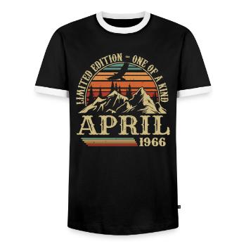 Bestes Geburtstagsgeschenk April 1966 - Männer Kontrast-T-Shirt - Schwarz/Weiß - Vorne - AI Model Female 172 light (172cm) & AI Model Male 178 light (178cm)