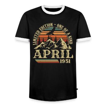 Bestes Geburtstagsgeschenk April 1951 - Männer Kontrast-T-Shirt - Schwarz/Weiß - Vorne - AI Model Female 172 light (172cm) & AI Model Male 178 light (178cm)