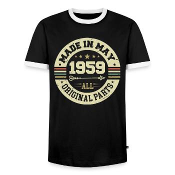 Mai 1959 Jahrestag Mai 1959 Geburtstag May 1959 - Männer Kontrast-T-Shirt - Schwarz/Weiß - Vorne - AI Model Female 172 light (172cm) & AI Model Male 178 light (178cm)